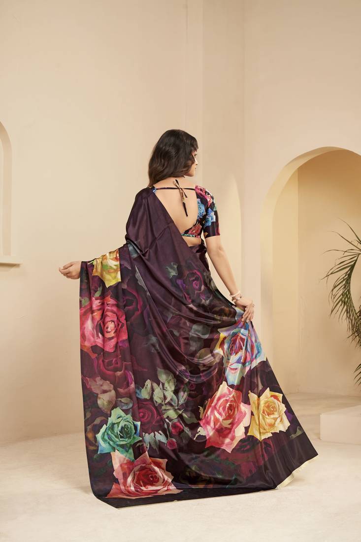 abstract printed art silk crepe saree with printed blouse