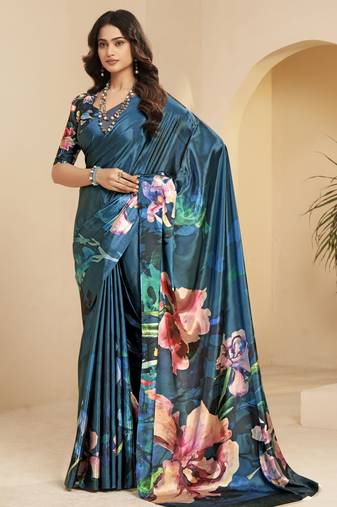 abstract printed art silk crepe saree with printed blouse