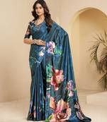 abstract printed art silk crepe saree with printed blouse