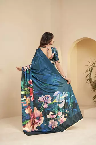 abstract printed art silk crepe saree with printed blouse