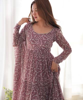 Pink faux georgette digital print anarkali suit 2