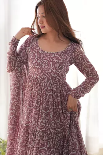 Pink faux georgette digital print anarkali suit