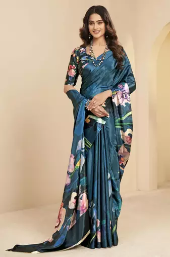 abstract printed art silk crepe saree with printed blouse