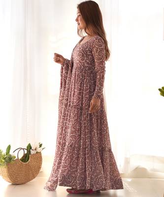 Pink faux georgette digital print anarkali suit 3