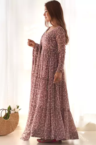 Pink faux georgette digital print anarkali suit