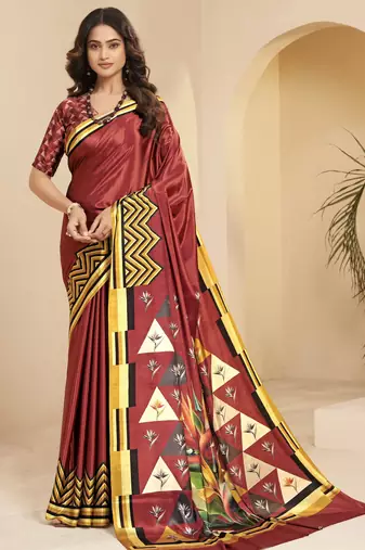 abstract printed art silk crepe saree with printed blouse