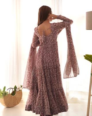 Pink faux georgette digital print anarkali suit 4