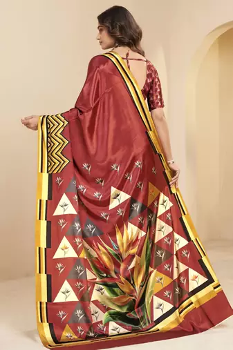 abstract printed art silk crepe saree with printed blouse