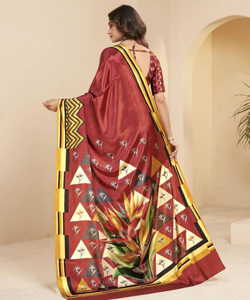 abstract printed art silk crepe saree with printed blouse