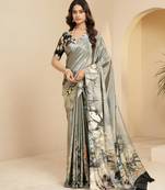 abstract printed art silk crepe saree with printed blouse