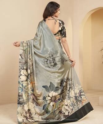 abstract printed art silk crepe saree with printed blouse 2