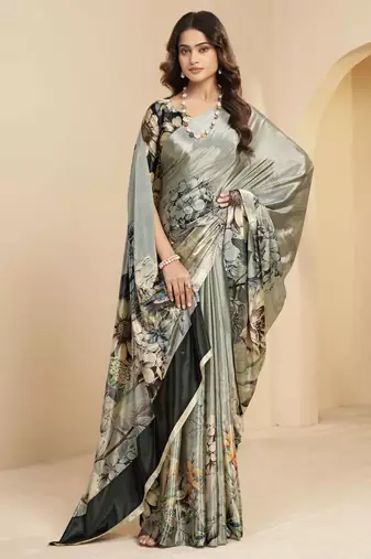 abstract printed art silk crepe saree with printed blouse