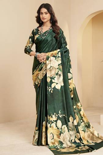 abstract printed art silk crepe saree with printed blouse