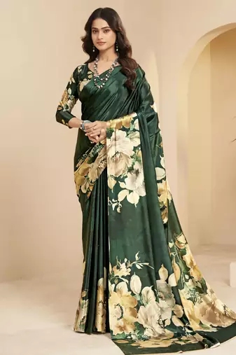 abstract printed art silk crepe saree with printed blouse