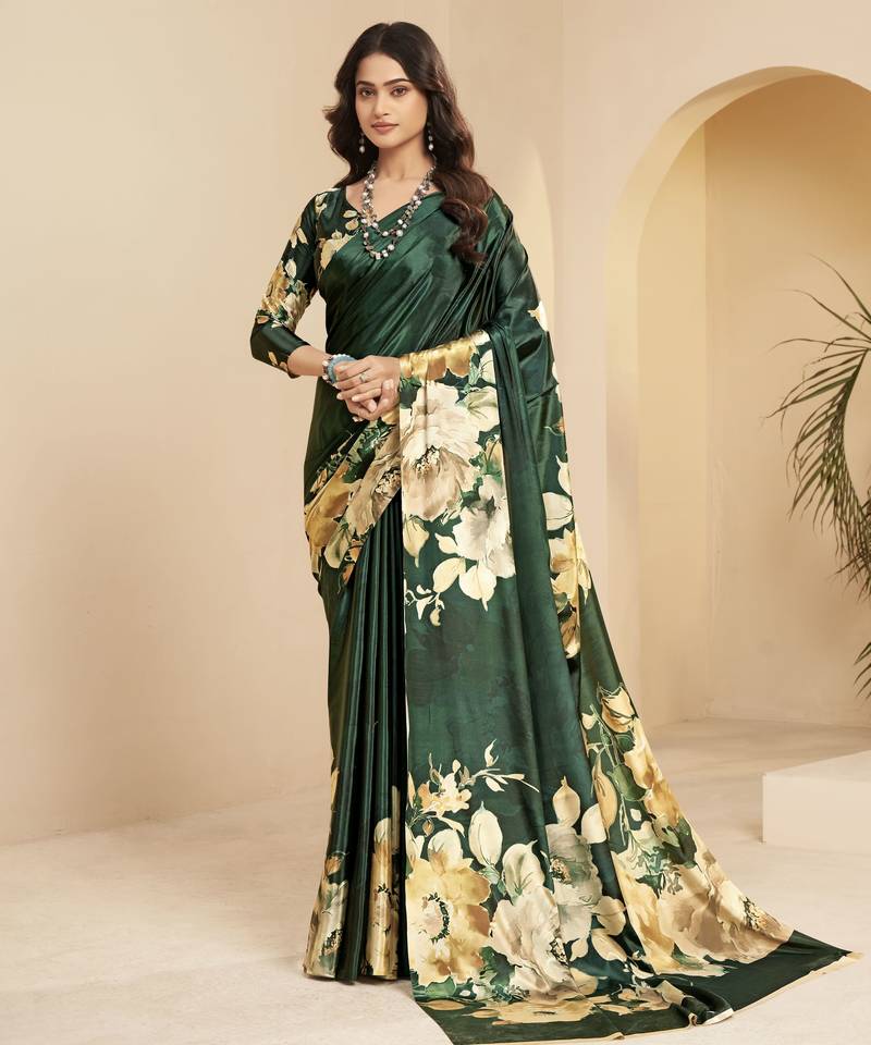 abstract printed art silk crepe saree with printed blouse