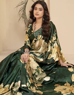 abstract printed art silk crepe saree with printed blouse 3