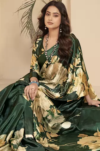 abstract printed art silk crepe saree with printed blouse
