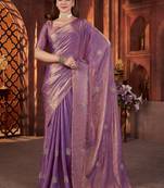 Purple color fendi satin embroidered work saree with blouse