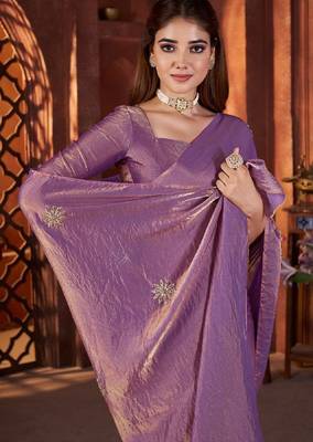 Purple color fendi satin embroidered work saree with blouse 2