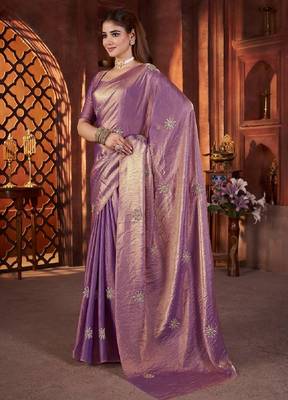 Purple color fendi satin embroidered work saree with blouse 3