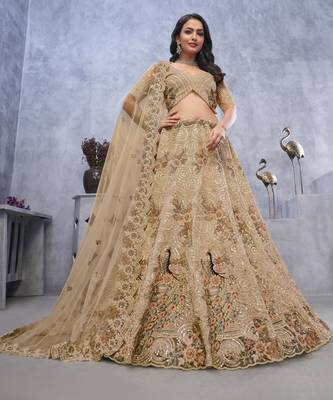 golden embroidered net lehenga choli With Dupatta 1