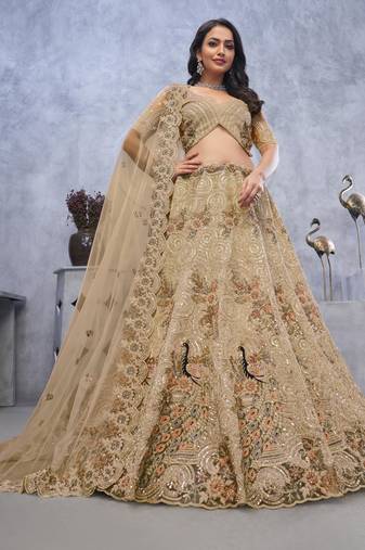 golden embroidered net lehenga choli With Dupatta