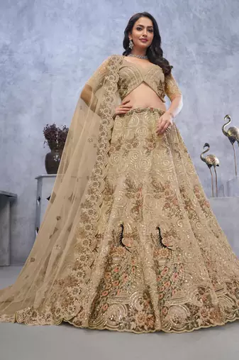 golden embroidered net lehenga choli With Dupatta