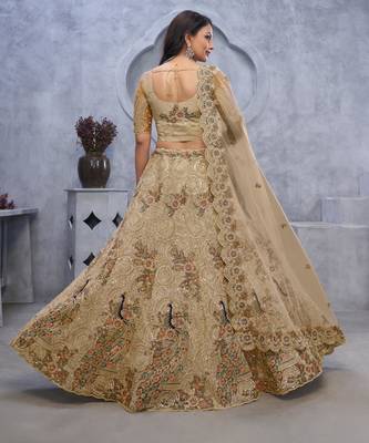golden embroidered net lehenga choli With Dupatta 2