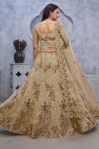 golden embroidered net lehenga choli With Dupatta