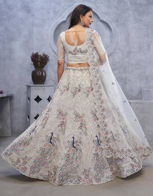 white embroidered net lehenga choli With Dupatta 2