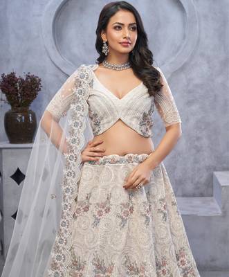 white embroidered net lehenga choli With Dupatta 4