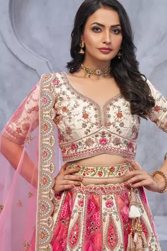 pink embroidered art_silk lehenga choli With Dupatta