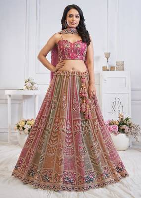 multicolor embroidered net lehenga choli With Dupatta 1