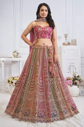 multicolor embroidered net lehenga choli With Dupatta