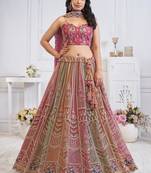 multicolor embroidered net lehenga choli With Dupatta