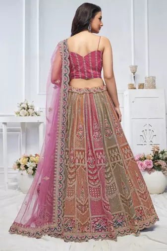 multicolor embroidered net lehenga choli With Dupatta