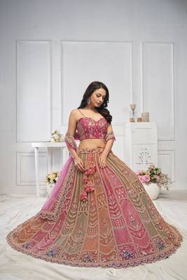 multicolor embroidered net lehenga choli With Dupatta 3