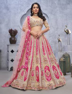 cream embroidered art_silk lehenga choli With Dupatta 1