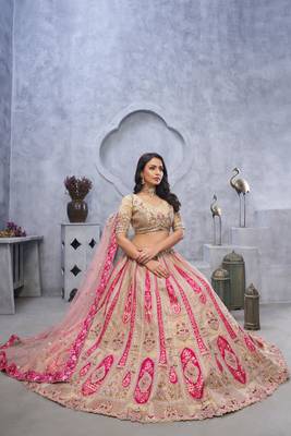 cream embroidered art_silk lehenga choli With Dupatta 2