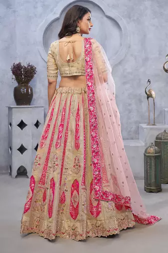 cream embroidered art_silk lehenga choli With Dupatta