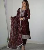 Maroon rangoli silk three piece kurti suit