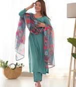 Sea green viscose ready to wear three piece kurti suit