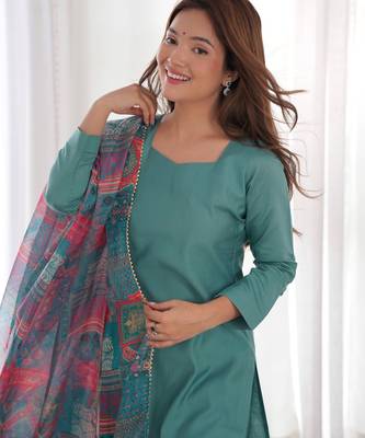 Sea green viscose ready to wear three piece kurti suit 2