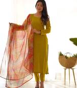 Yellow viscose ready to wear three piece kurti suit