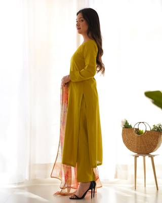 Yellow viscose ready to wear three piece kurti suit 3