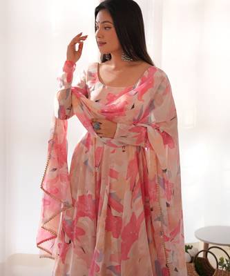 Beautiful baby pink multi georgette three piece anarkali suit 2