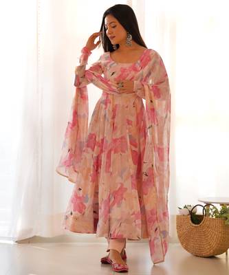 Beautiful baby pink multi georgette three piece anarkali suit 3
