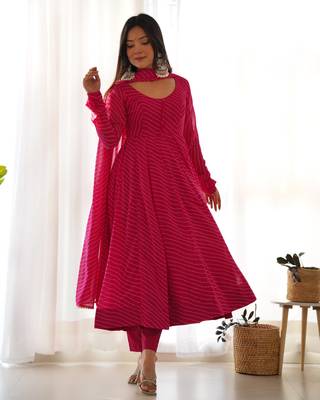Rani pink laheriya print georgette three piece anarkali suit 1