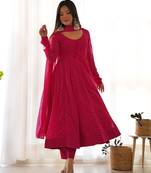Rani pink laheriya print georgette three piece anarkali suit