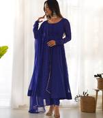 Royal blue laheriya print georgette three piece anarkali suit